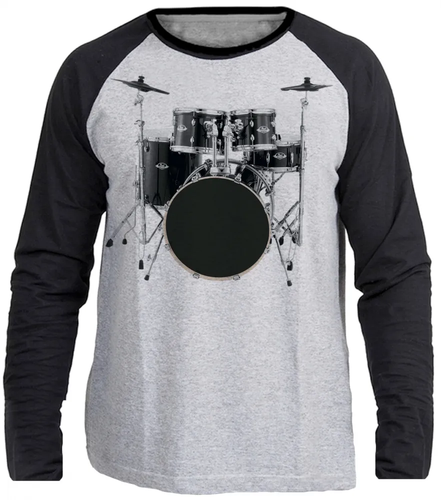 Camiseta manga longa Infantil ou Adulto Bateria rock musica banda Imagem