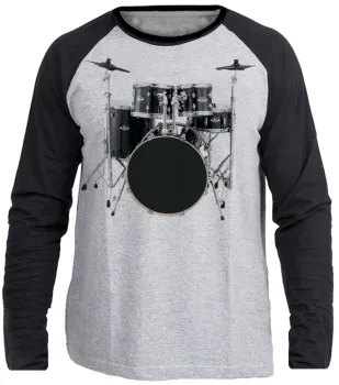 Camiseta manga longa Infantil ou Adulto Bateria rock musica banda