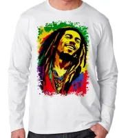 Camiseta manga longa Infantil ou Adulto Bob Marley colorido reggae - Foto 3