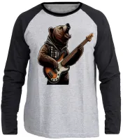 Camiseta manga longa Infantil ou Adulto contra baixo urso rock bear - Foto 3