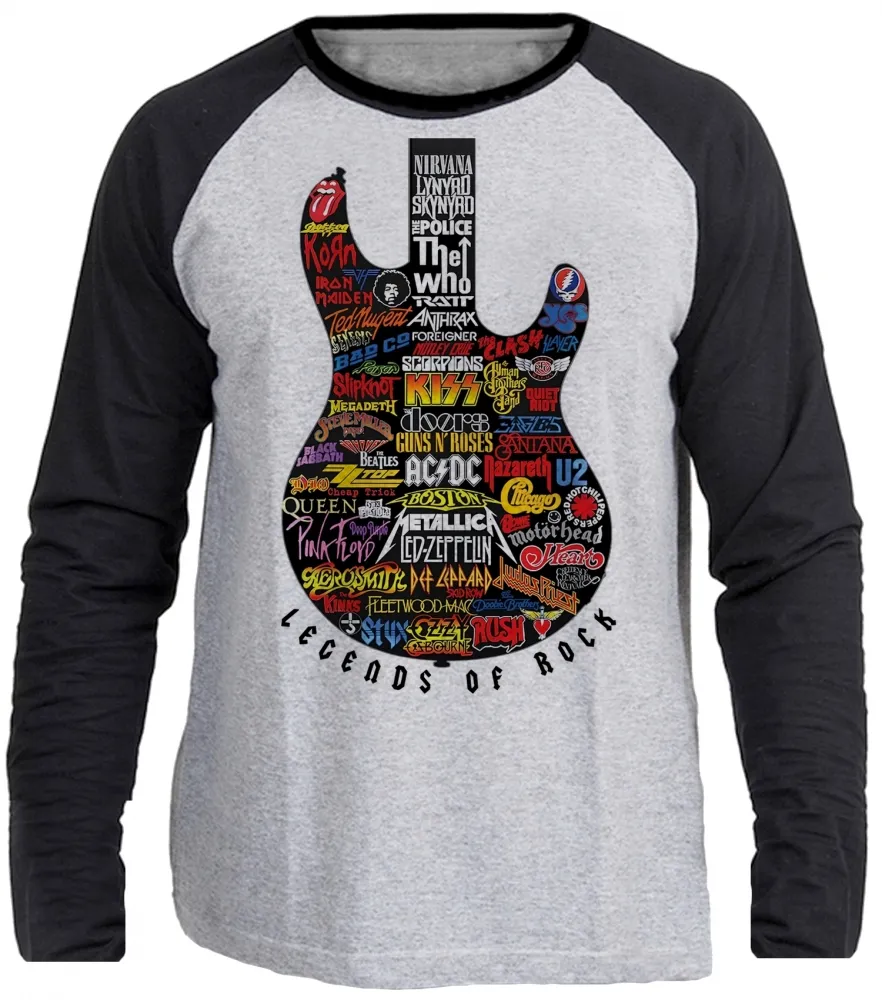 Camiseta manga longa Infantil ou Adulto guitarra bandas rock famosas