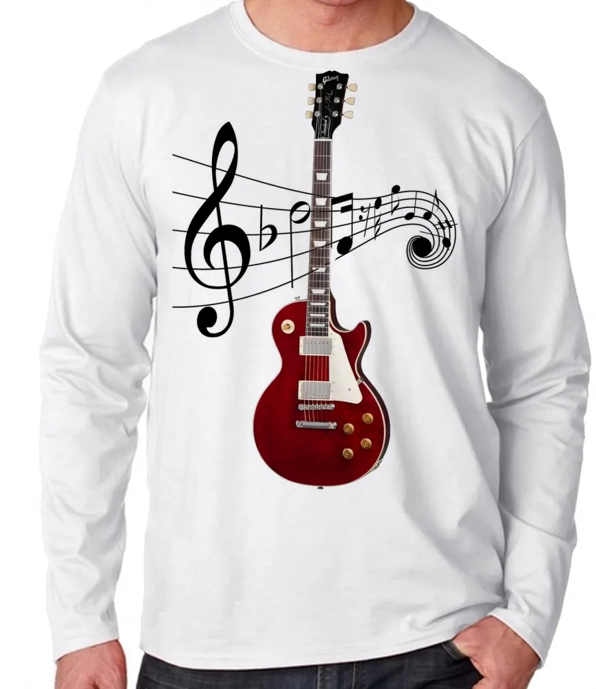 Camiseta manga longa Infantil ou Adulto Guitarra contra baixo musica Imagem