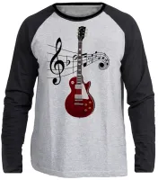 Camiseta manga longa Infantil ou Adulto Guitarra contra baixo musica - Foto 3