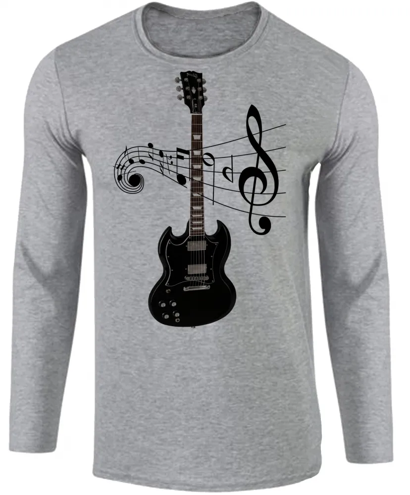 Camiseta manga longa Infantil ou Adulto Guitarra preta black musica Imagem