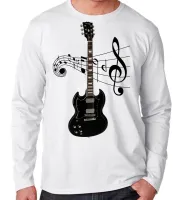 Camiseta manga longa Infantil ou Adulto Guitarra preta black musica - Foto 2