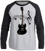Camiseta manga longa Infantil ou Adulto Guitarra preta black musica - Foto 3