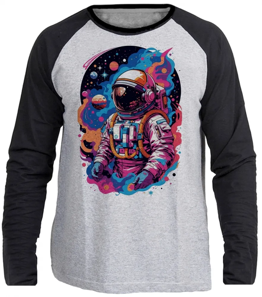 Camiseta manga longa Infantil ou Adulto Astronauta nasa space X espaço Imagem