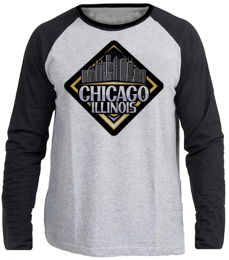 Camiseta manga longa Infantil ou Adulto Chicago illinois Lembrança