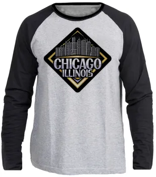 Camiseta manga longa Infantil ou Adulto Chicago illinois Lembrança