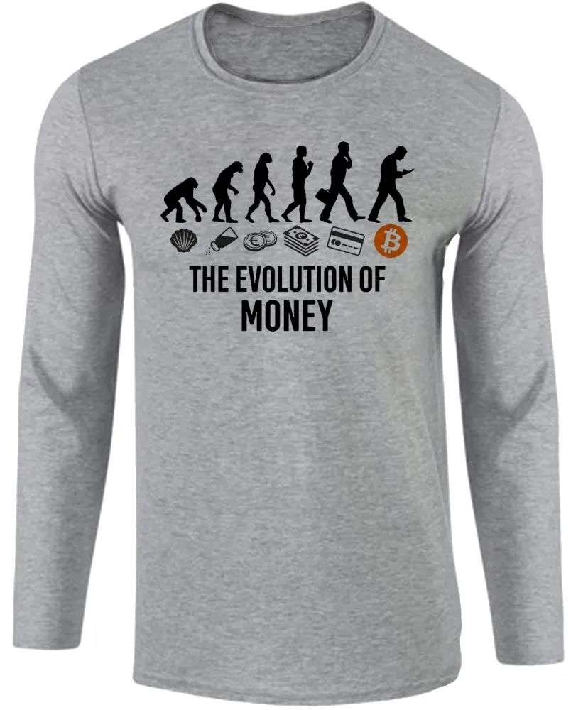 Camiseta manga longa Infantil ou Adulto Evolução Humana Bitcoin