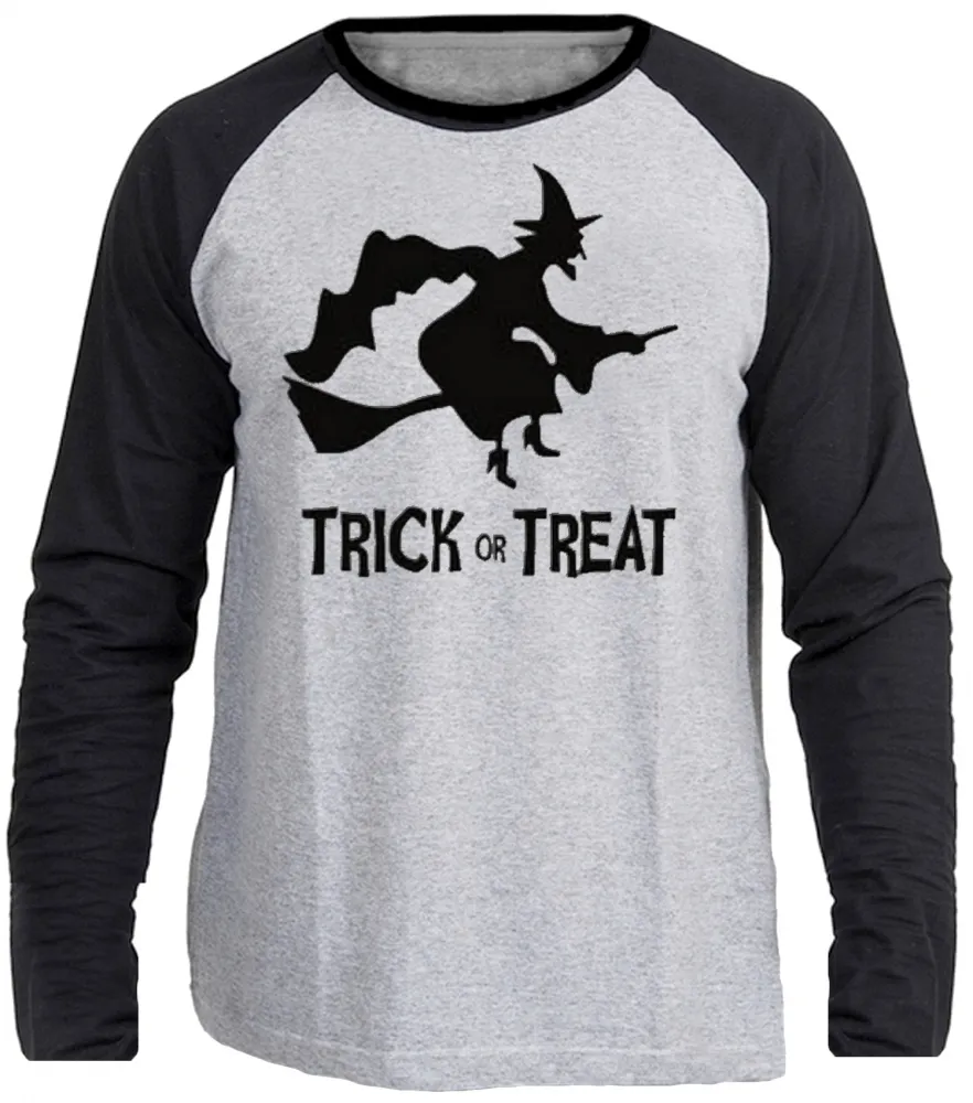 Camiseta manga longa Infantil ou Adulto Halloween dia das bruxas bruxa vassoura Imagem