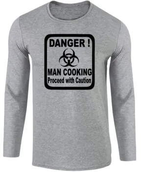Camiseta manga longa Infantil ou Adulto Homem cozinha cozinheiro perigo