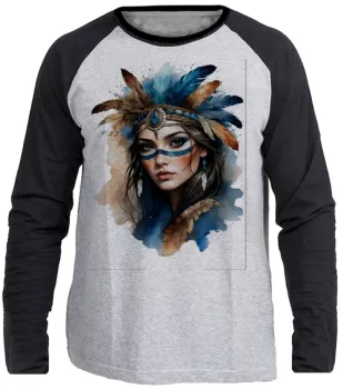 Camiseta manga longa Infantil ou Adulto India indigena apache america
