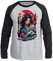 Camiseta manga longa Infantil ou Adulto Japonesa Japão gueixa mulher artista - Foto 3