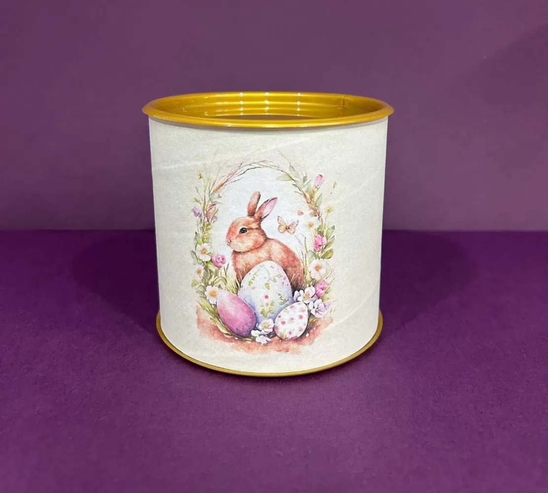 Tubolata Diâmetro 10,0 x 20,0 Altura - C/ Tampa plástica dourada - Personalizada com estampa coelho Imagem