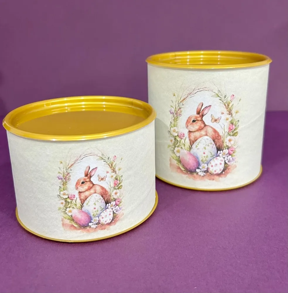 Diâmetro 10,0 x 10,0 Altura - C/ Tampa plástica dourada - Personalizada com estampa coelho