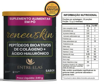Colágeno Com Peptídeos Bioativos com Ácido Hialurônico e Biotina - RenewSkin - 240g - Entre Elas - Maça Verde - Foto 2