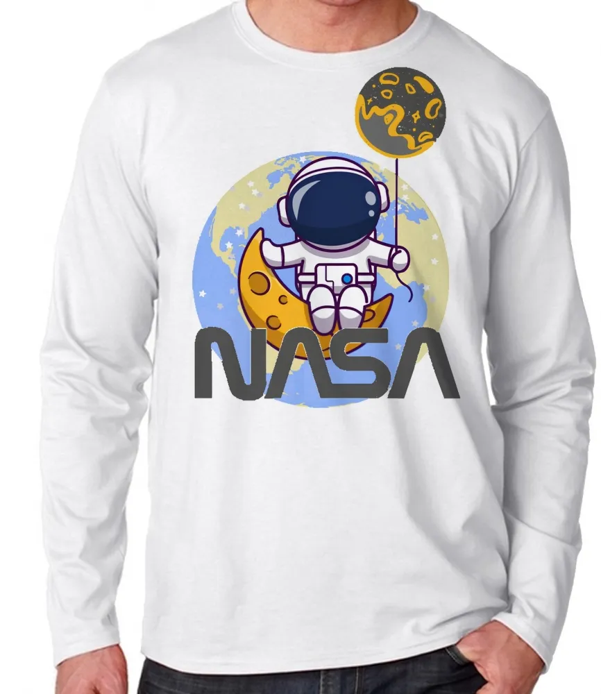 Camiseta manga longa Infantil ou Adulto Nasa astronauta planeta Imagem
