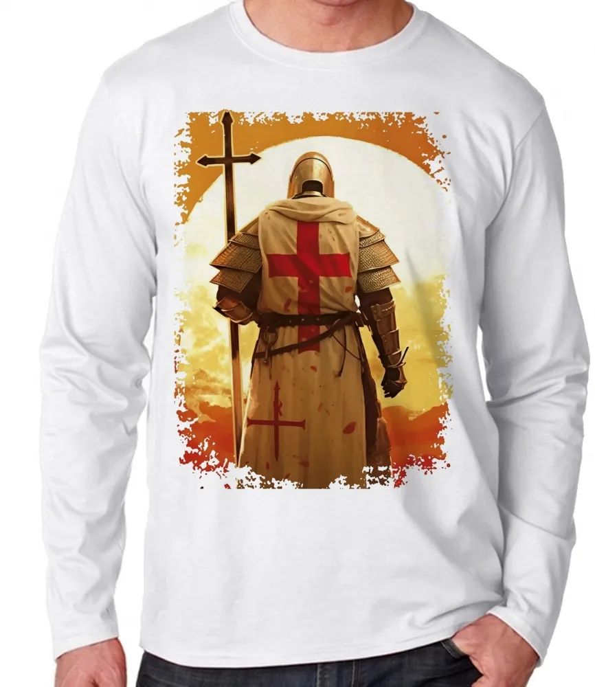 Camiseta manga longa Infantil ou Adulto templario cavaleiro Cruz Jesus Cristo