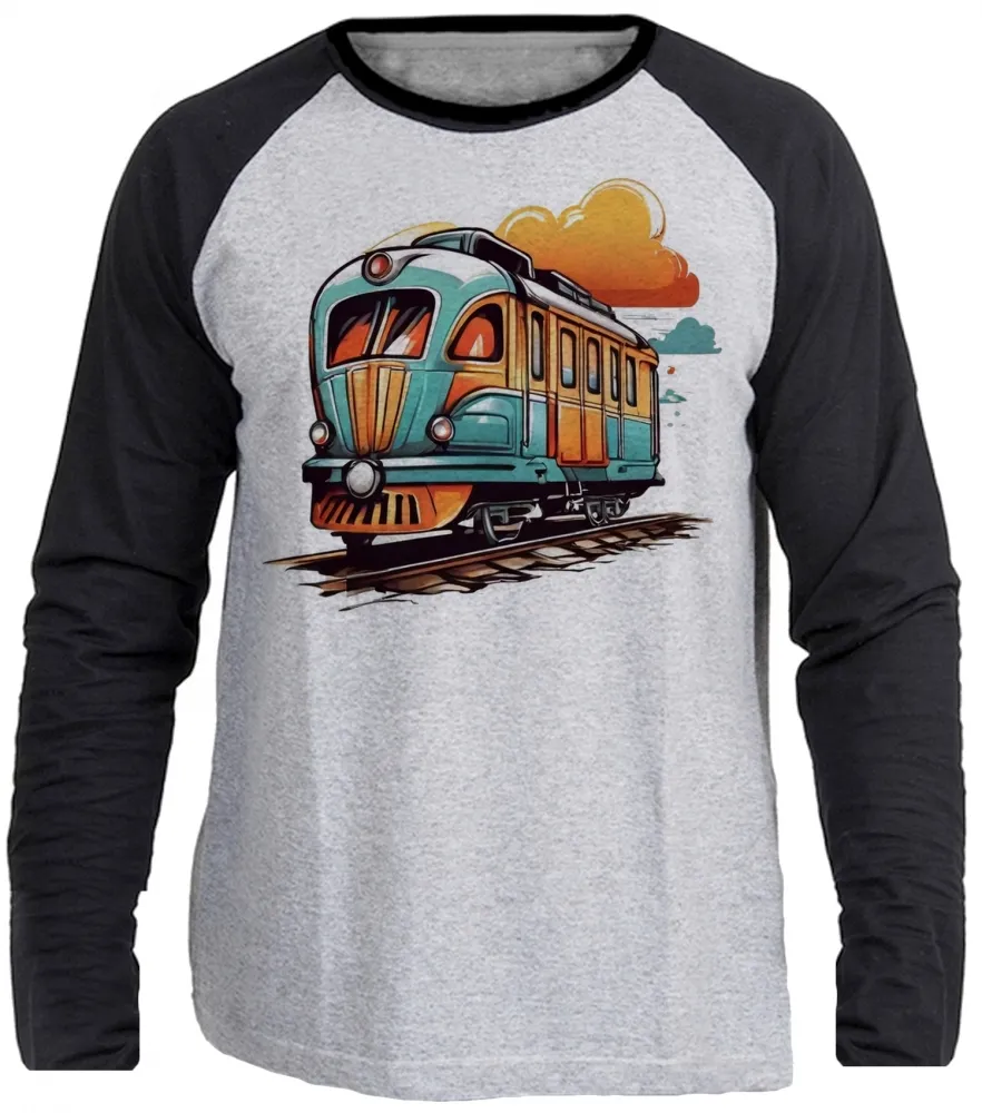 Camiseta manga longa Infantil ou Adulto trem colorido trensurb