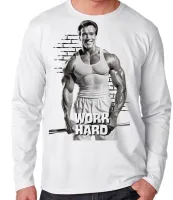 Camiseta manga longa Infantil ou Adulto arnold work hard croos fit academia maromba - Foto 3
