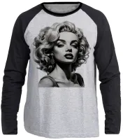 Camiseta manga longa Infantil ou Adulto marilyn monroe preto e branco - Foto 3