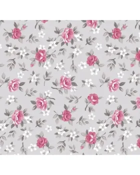   TECIDO CALDEIRA LÚCIA  CINZA COM ROSA COR 15