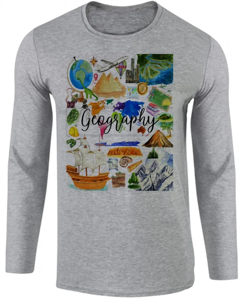 Camiseta manga longa Infantil ou Adulto Geografia professor  estudante Imagem