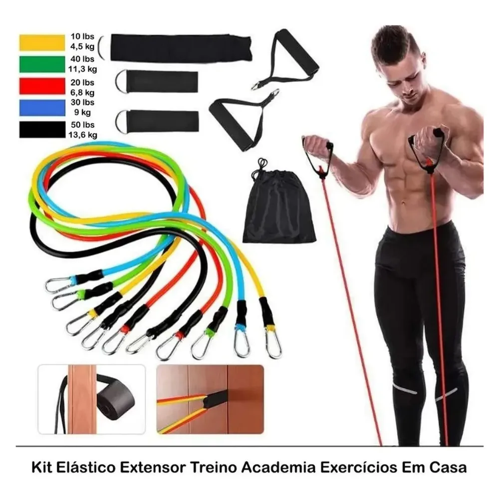 Kit 11 Elastico Extensor Treino Funcional Academia Em Casa Ginastica Imagem