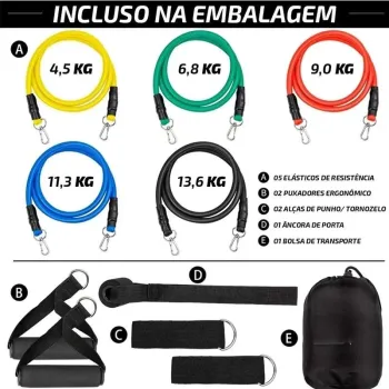 Kit 11 Elastico Extensor Treino Funcional Academia Em Casa Ginastica - Foto 2