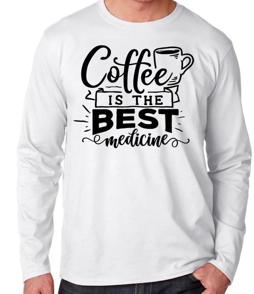 Camiseta manga longa Infantil ou Adulto Medicina Café melhor remédio Imagem