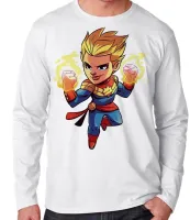 Camiseta manga longa Infantil ou Adulto Capitã Marvel heroi vingadores - Foto 3