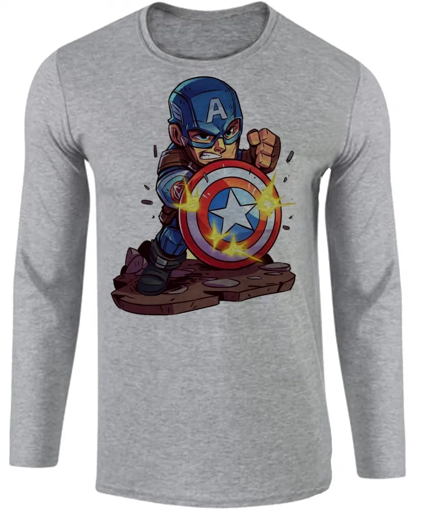 Camiseta manga longa Infantil ou Adulto Capitão america escudo balas Imagem