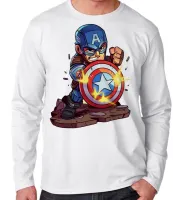Camiseta manga longa Infantil ou Adulto Capitão america escudo balas - Foto 2