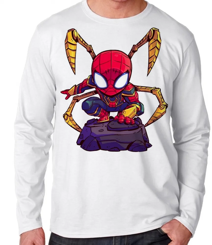 Camiseta manga longa Infantil ou Adulto Homem aranha traje tony Stark Imagem