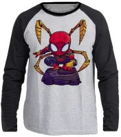 Camiseta manga longa Infantil ou Adulto Homem aranha traje tony Stark - Foto 3