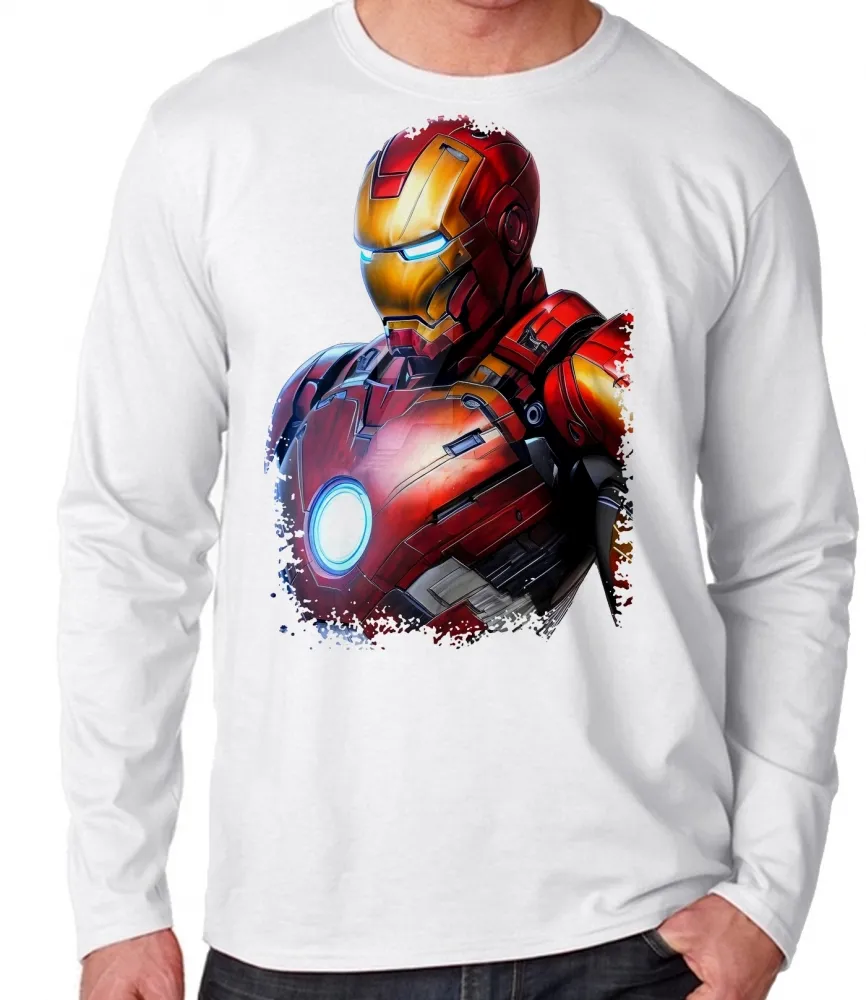 Camiseta manga longa Infantil ou Adulto Homem de ferro iron man