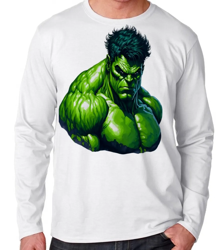 Camiseta manga longa Infantil ou Adulto Hulk vingadores super heroi verdão