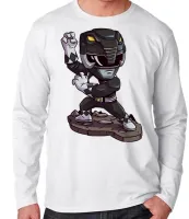 Camiseta manga longa Infantil ou Adulto Power ranger  black preto - Foto 3