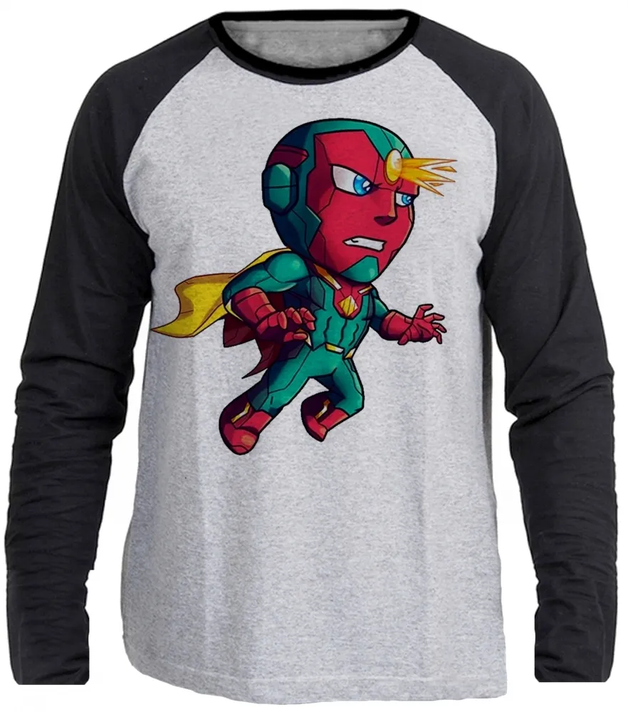 Camiseta manga longa Infantil ou Adulto Visão Vingadores heroi cartoon Imagem