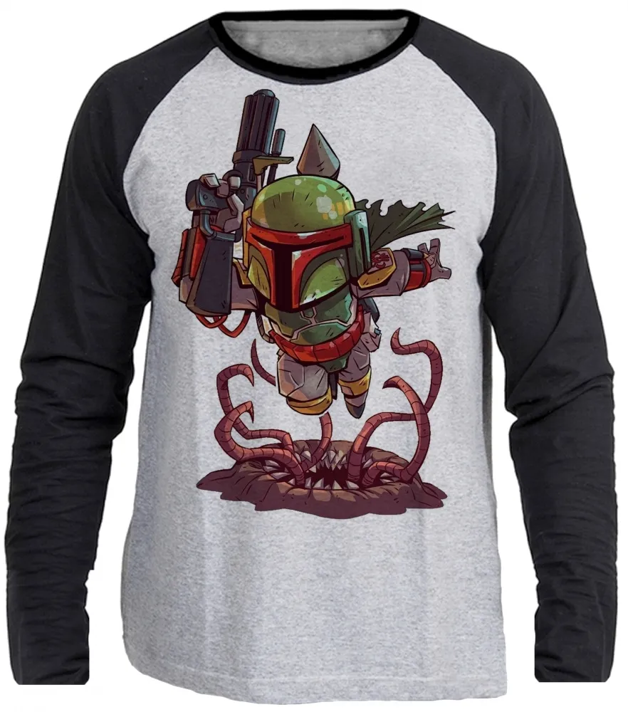 Camiseta manga longa Infantil ou Adulto boba fett star wars vilão Imagem