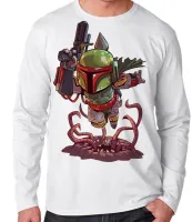 Camiseta manga longa Infantil ou Adulto boba fett star wars vilão - Foto 3