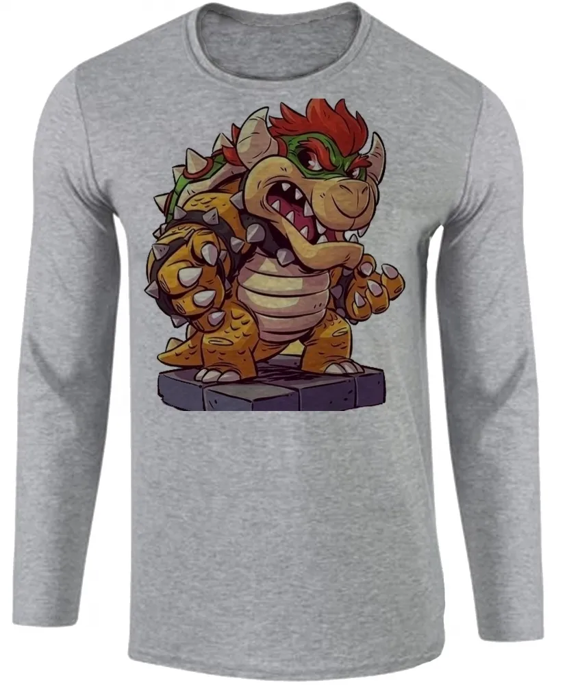 Camiseta manga longa Infantil ou Adulto Bowser Mario vilão dinossauro Imagem