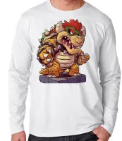 Camiseta manga longa Infantil ou Adulto Bowser Mario vilão dinossauro - Foto 2