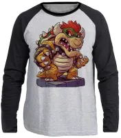 Camiseta manga longa Infantil ou Adulto Bowser Mario vilão dinossauro - Foto 3