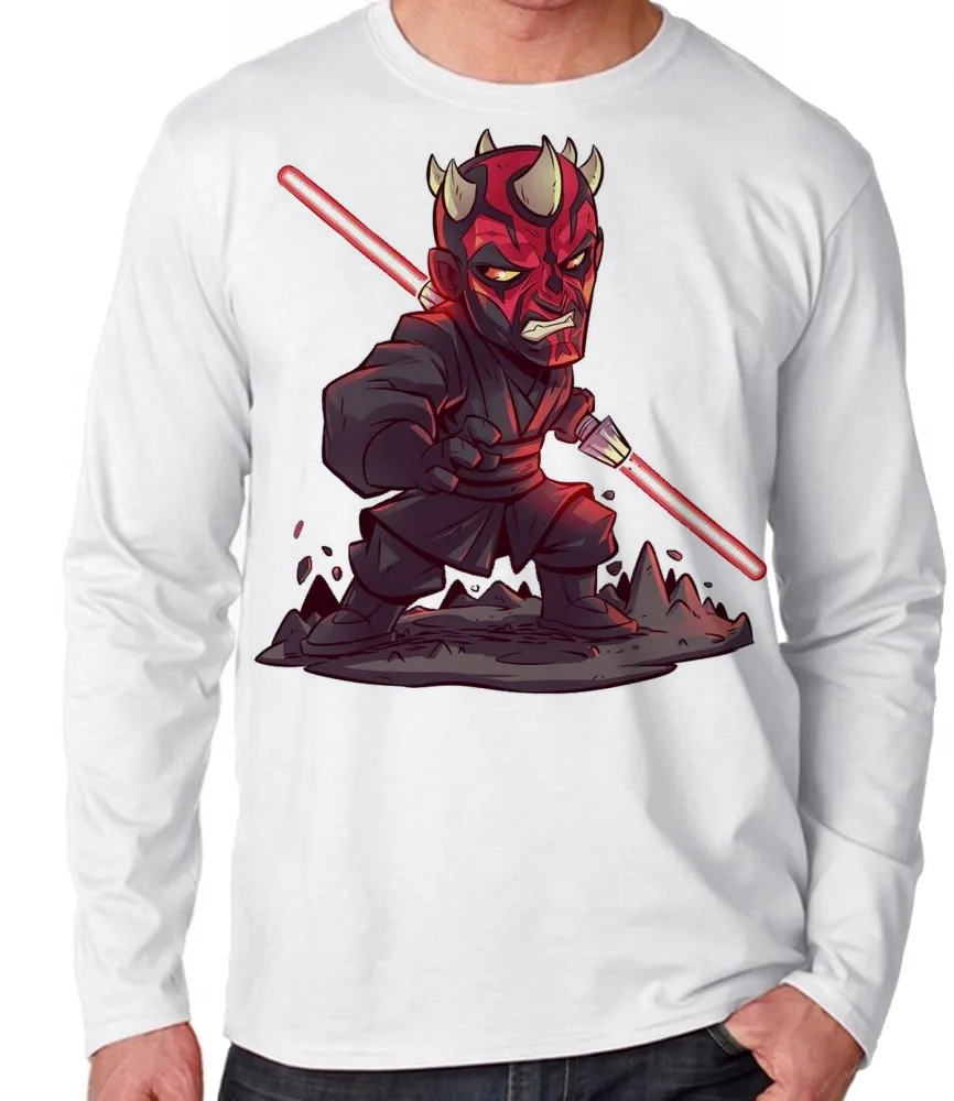Camiseta manga longa Infantil ou Adulto Darth Maul vilão vader star wars