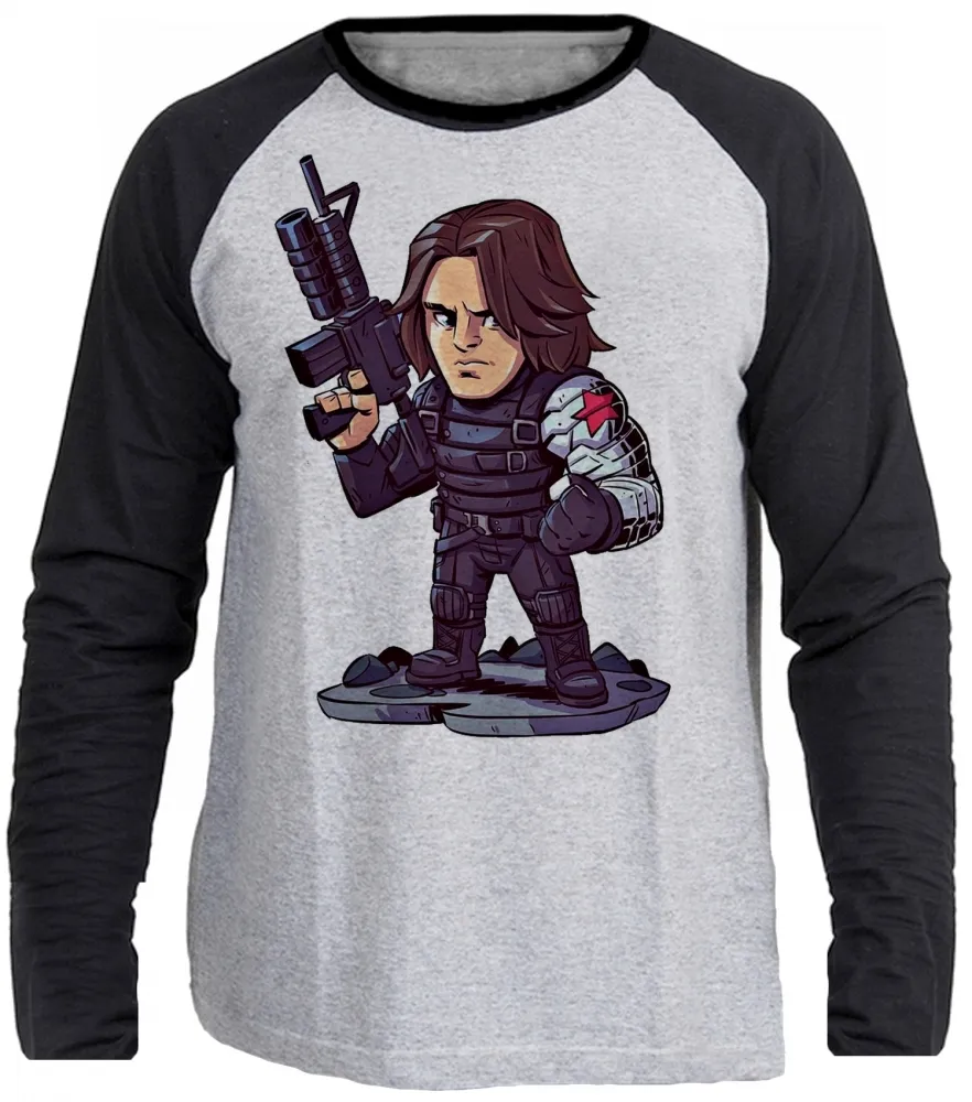 Camiseta manga longa Infantil ou Adulto Soldado invernal vilão capitão america