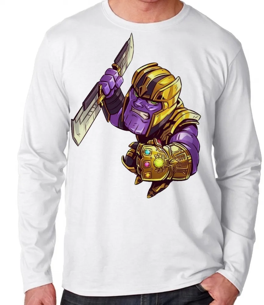 Camiseta manga longa Infantil ou Adulto Thanos vilão vingadores espada