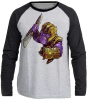 Camiseta manga longa Infantil ou Adulto Thanos vilão vingadores espada - Foto 3