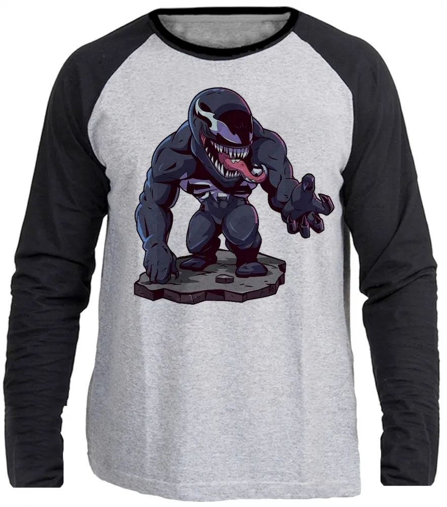 Camiseta manga longa Infantil ou Adulto Venom vilão homem aranha negro Imagem